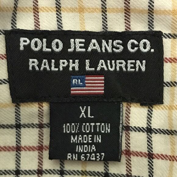 Vtg. Polo Jeans Company Ralph Lauren Loop Collar Men's XL Cream Plaid LS Shirt - Picture 11 of 13